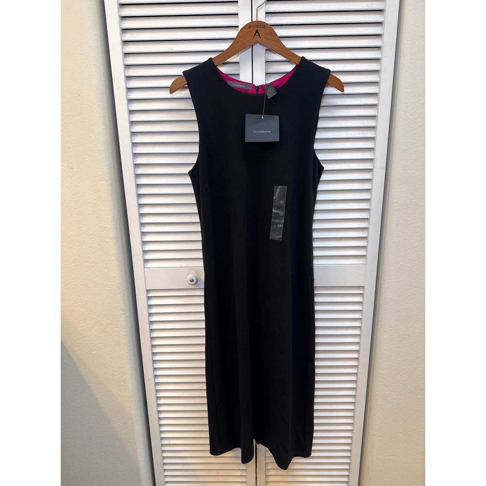 Liz Claiborne Womens Black Sleeveless Sheath Midi Dress Pink Lining REMU7770 M